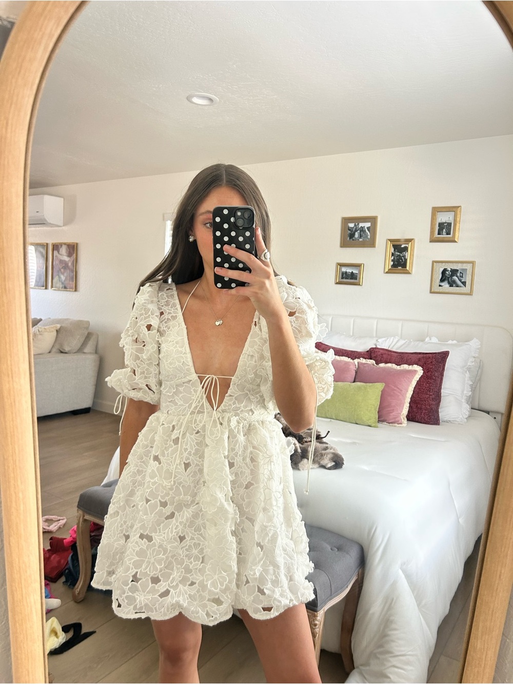 For Love & Lemons White Floral Lace Mini Dress xs